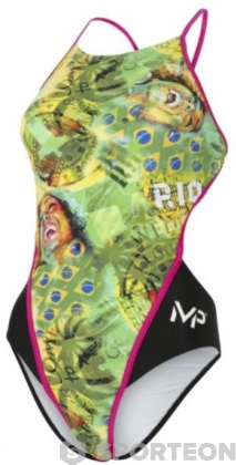 Дамски бански Michael Phelps Corco Lady Open Back Green/Yellow