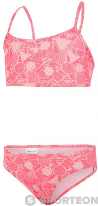 Бански за момичета Speedo DazzleGeo Allover X Back 2 Piece Girl Phoenix Red/Powder Blush