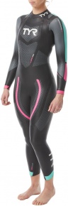 Дамски неопренов костюм за плуване Tyr Hurricane Wetsuit Cat 5 Women Black/Turquoise/Fuchsia