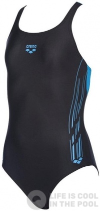 Бански за момичета Arena Stamp Swim Pro Back One Piece Junior Black/Turquoise