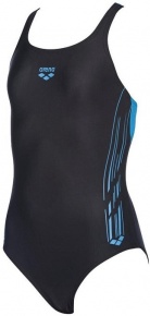 Бански за момичета Arena Stamp Swim Pro Back One Piece Junior Black/Turquoise