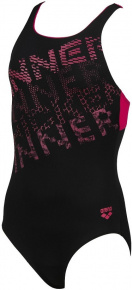 Бански за момичета Arena Rhyming Swim Pro Back One Piece Junior Black/Freak Rose