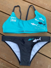 Дамски бански BornToSwim Sharks Bikini Black/Turquoise