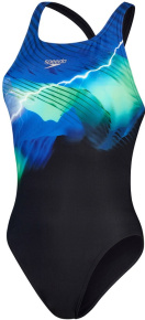 Speedo Placement Digital Leaderback One Piece Black/Chroma Blue/Fake Green/Aquasplash