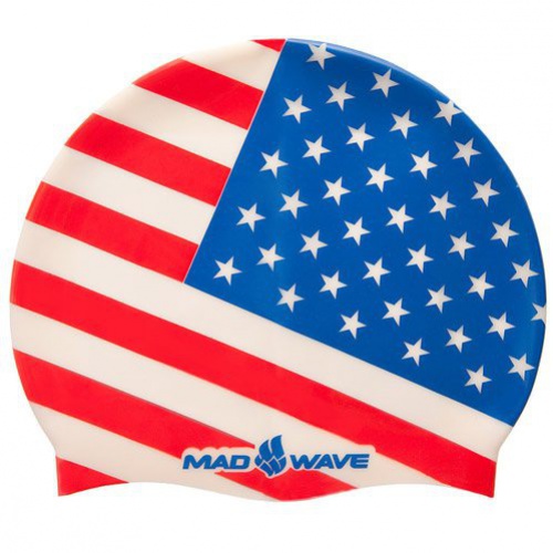 плувна шапка mad wave usa swim cap син/червен – Плувни шапки > Шапки за плуване за възрастни