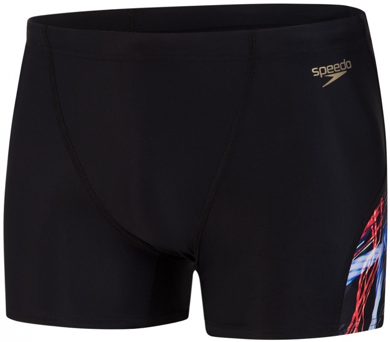 Speedo allover digital v-cut aquashort black/lava red/white 32 – Бански костюми > Мъжки бански костюми > Aquashorts